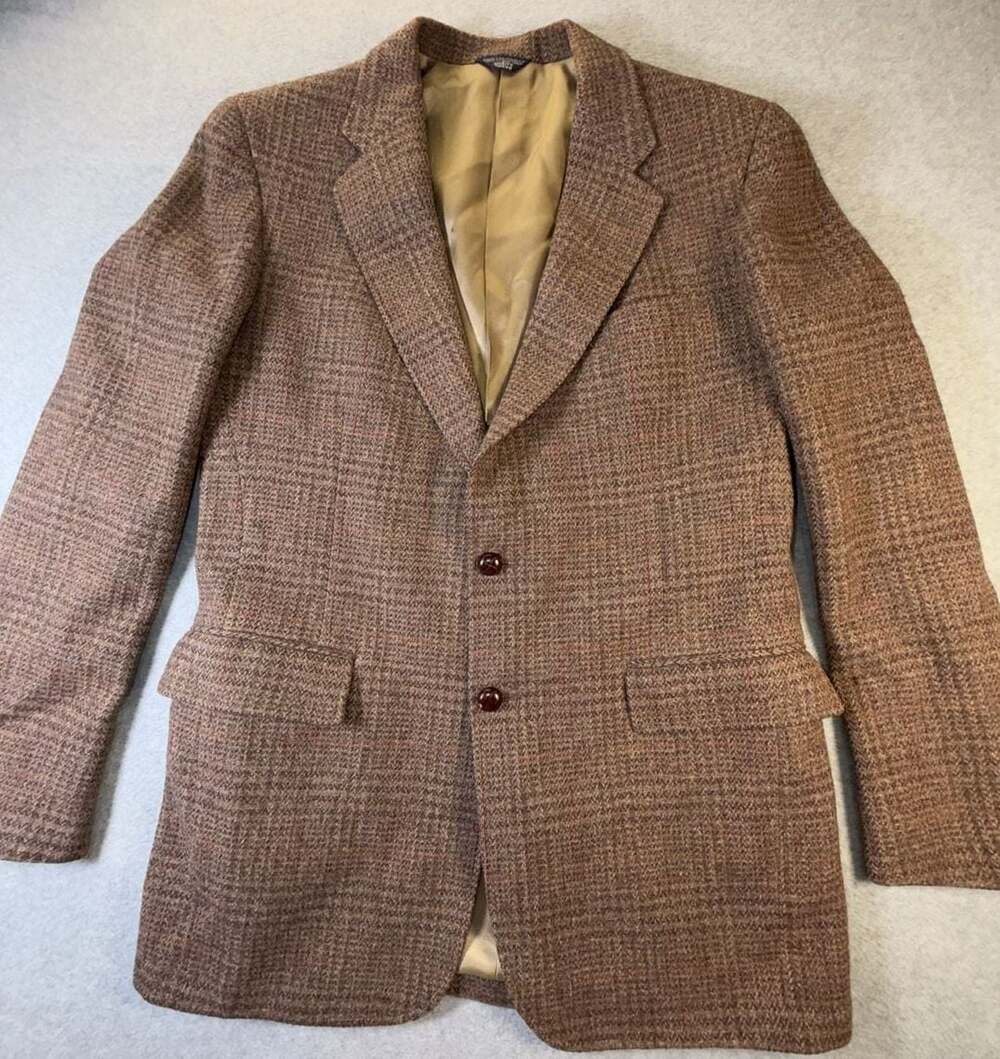 Cricketeer Broadway Vintage Men's Brown Tweed Wool Plaid Sport Coat Blazer